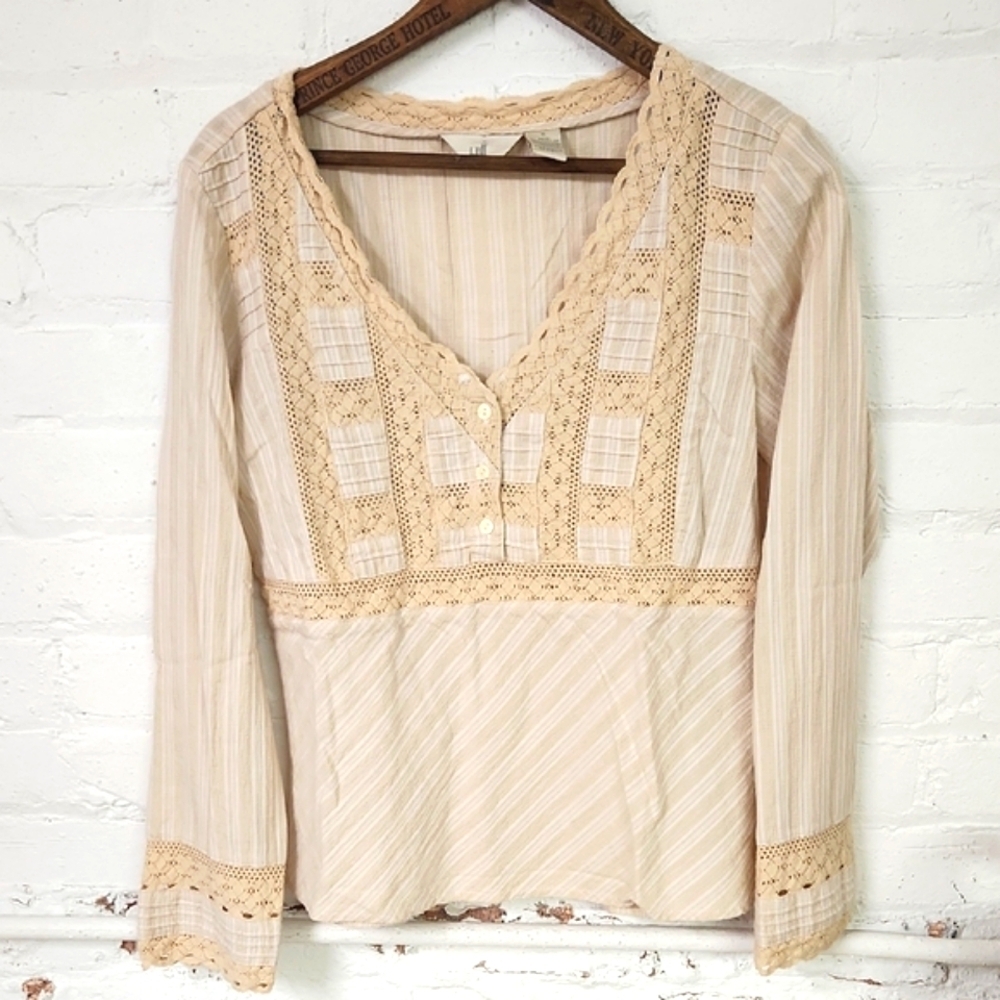 Women's Cream Lace Trim Blouse J Jill Boho Size 8